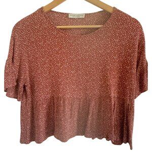 Papercrane Womens Rust Red‎ Babydoll Blouse S Prairie Cottagecore Flowy Ruffle